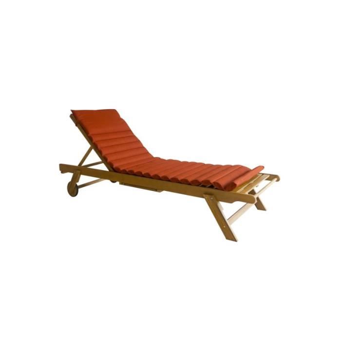 chaise longue mola en bois d'acacia fsc avec matelas ondulo rouge - beau rivage®