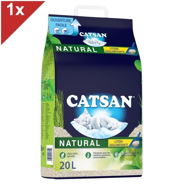CATSAN NATURAL Agglomérante Litière Végétale pour chat 20L Cdiscount