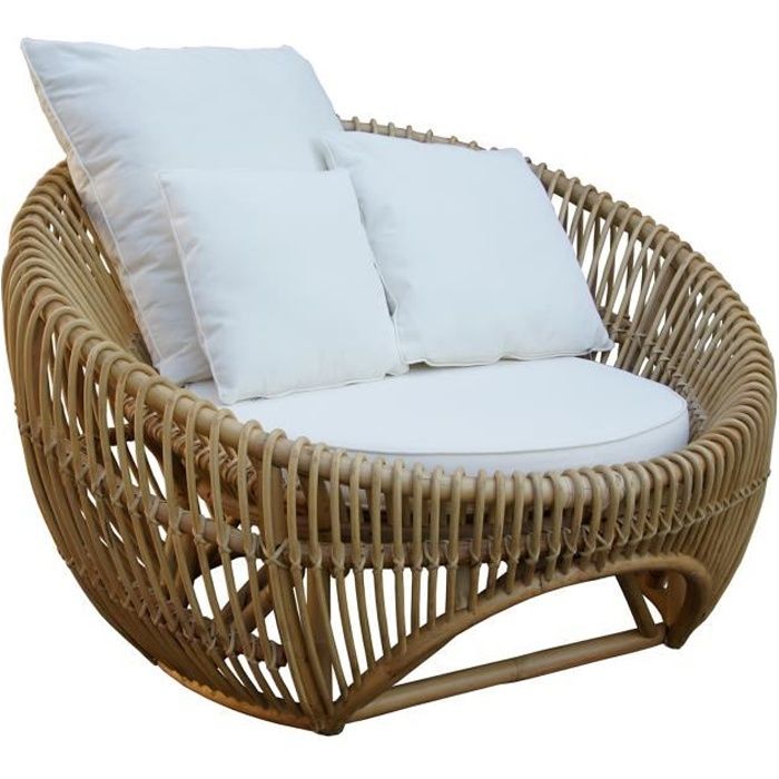 fauteuil en rotin naturel pour jardin ou terrasse chillvert parma 105x104x70 cm avec coussins blancs