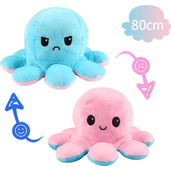 Peluche pieuvre reversible geante 80cm Rose et Bleu Double Face Humeur flip  poulpe Mignonne Jouet doudou Poupée Animaux Douce Poupon - Cdiscount Jeux -  Jouets