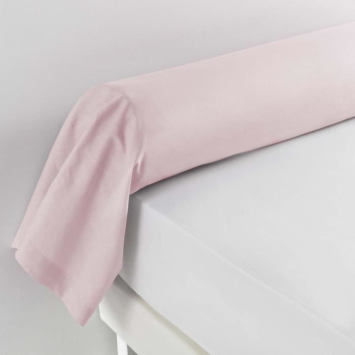 Taie de traversin 85 x 185 cm uni 57 fils lina +point bourdon Rose clair