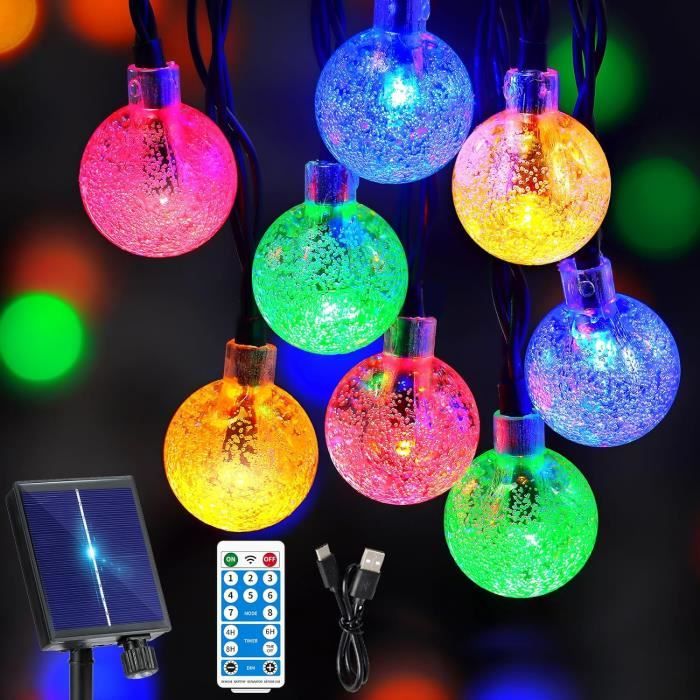 Guirlande solaire extérieure 12 ampoules LED multicolores - 5m
