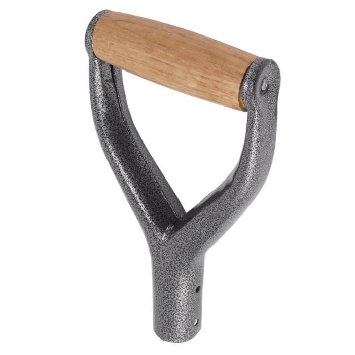 Manche de Pelle avec Poignée en Bois, Forme Y Diamètre Intérieur de 12,22 Pouces Poignée de Rechange en Fer Protection des Mains Accessoire de Jardin pour Creuser, Outil de Ratissage(Rouge
