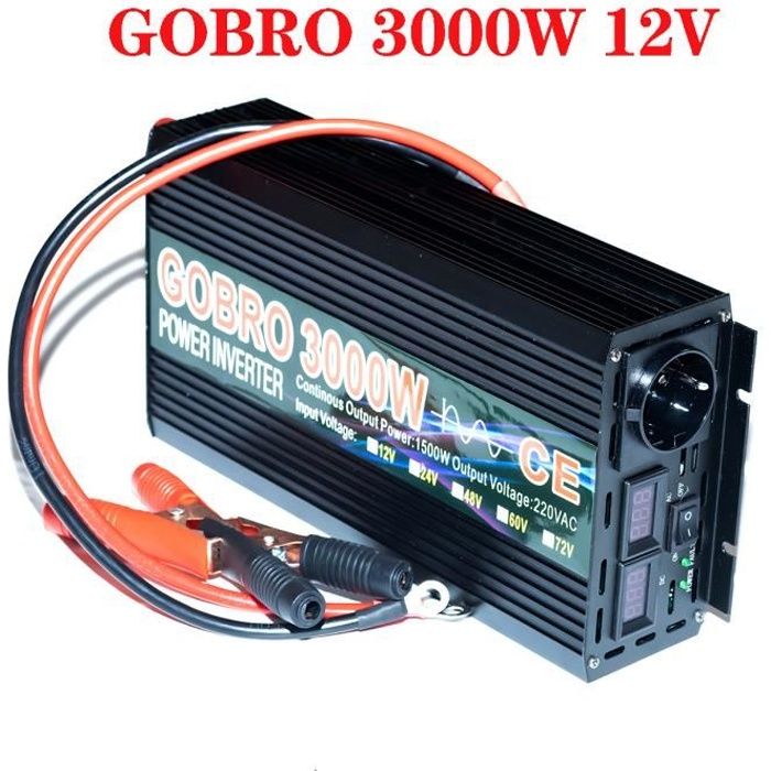 ETREPOW Convertisseur 12V 220V Pur Sinus 3000W，Transformateur，Onduleur avec  2 Prises CA, Port USB, Télécommande sans Fil, écran LCD, pour Les Systèmes  Solaires, Voiture, Camping,Voyage, Caravane : : High-Tech