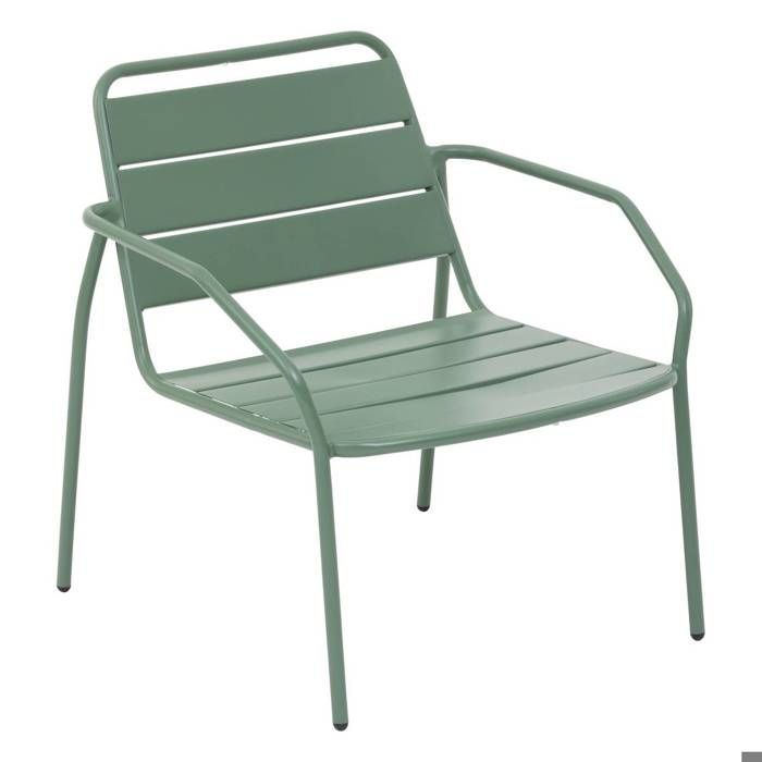 Fauteuil de salon de jardin Phuket vert olive traité en acier traité en epoxy - Hespéride