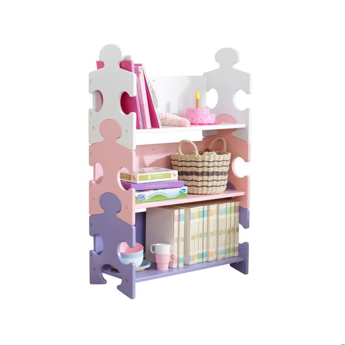 KidKraft - Bibliothèque en bois Puzzle Primaire pour Enfant avec 3 Étagères - Couleurs pastels