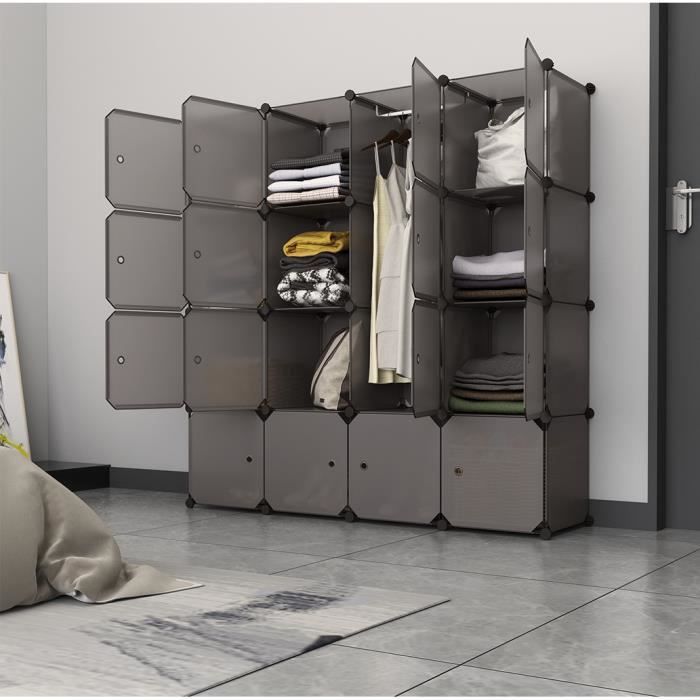 Langria Armoire Penderie 16 Cubes Avec Portes Etagere Modulable
