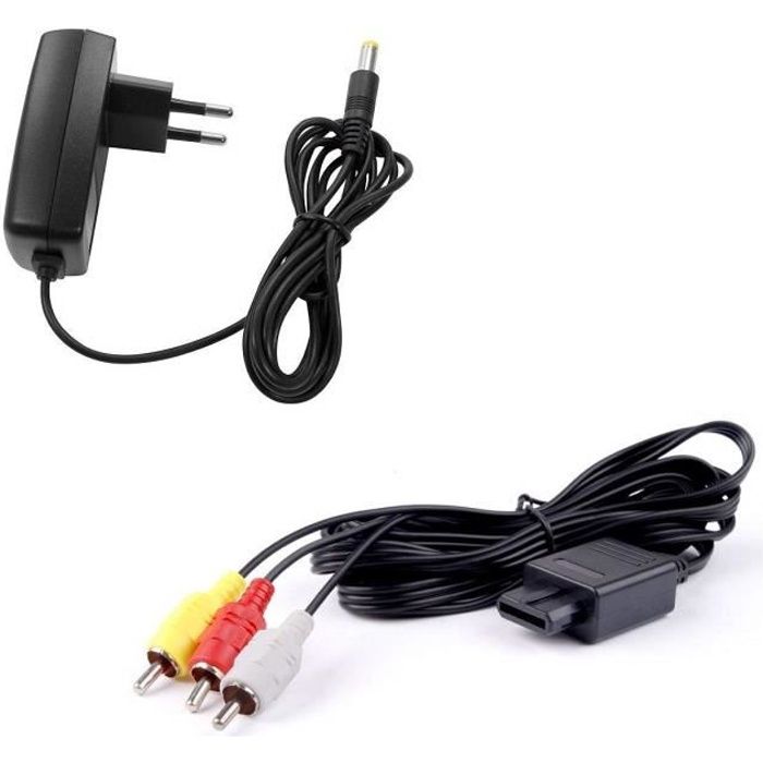 Lot pour console Super Nintendo (SNES) : chargeur secteur alimentation + cable video composite AV