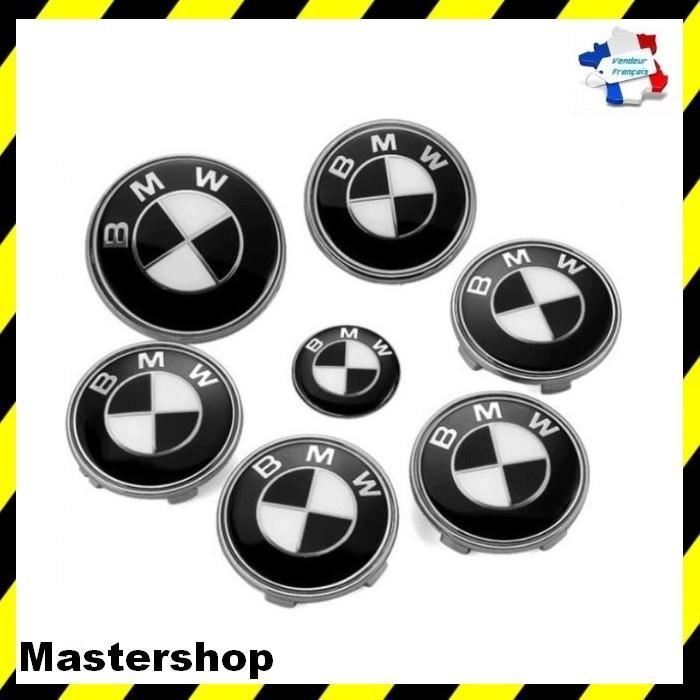 Mastershop - Kit 7 pcs logo emblème BMW Noir/Blanc 74mm+82mm+68mm+45mm