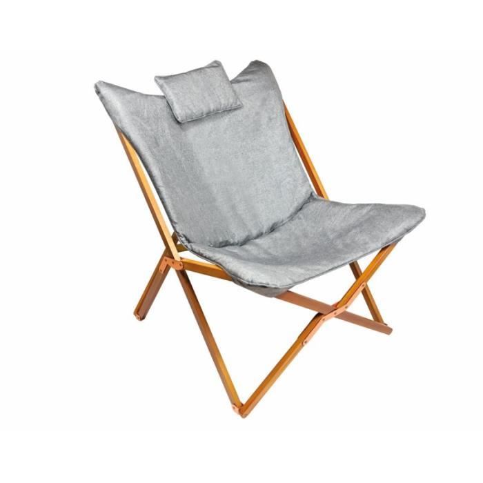 midland fauteuil butterfly toile amovible structure pliante sac de rangement gris 45