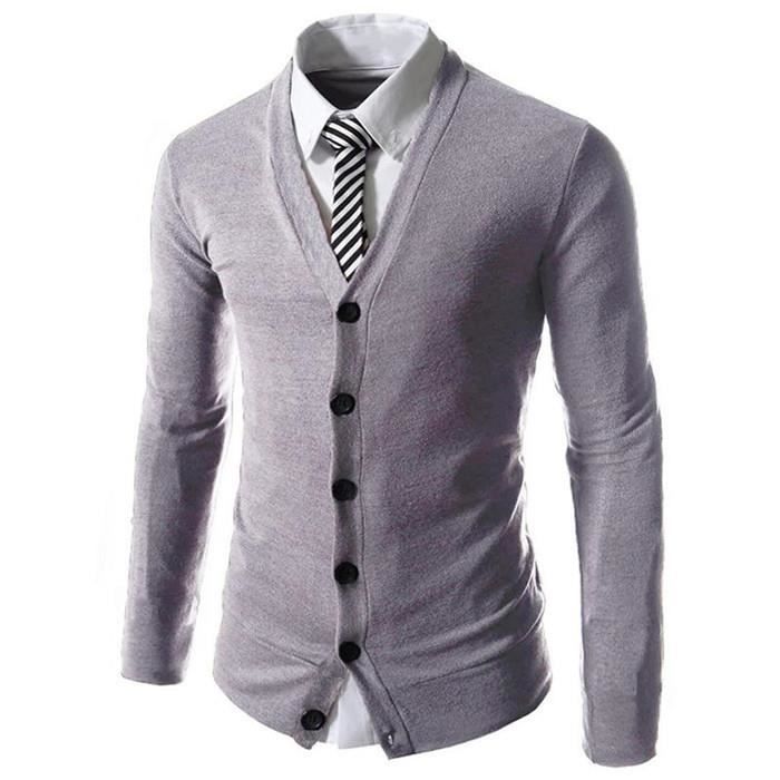 Fashion Gilet col V homme Gilet Cardigan Gris claire