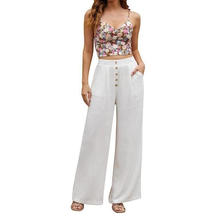 Pantalon de jambe large taille haute pour femmes Pantalon l gant