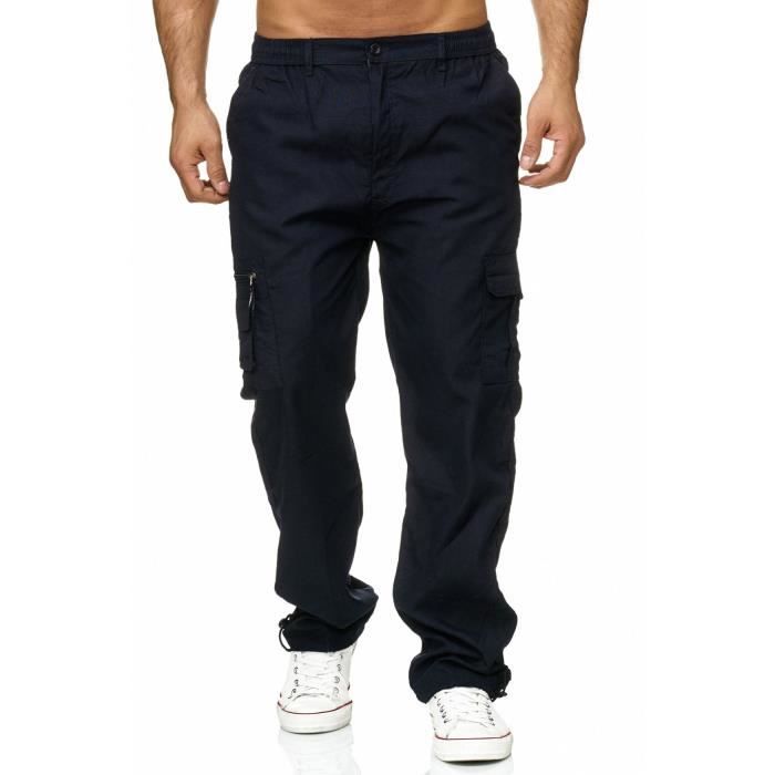Olmecs Hommes Pantalons Elastique Coton Taille Plus Cargo Droite avec Poches Printemps/Automne