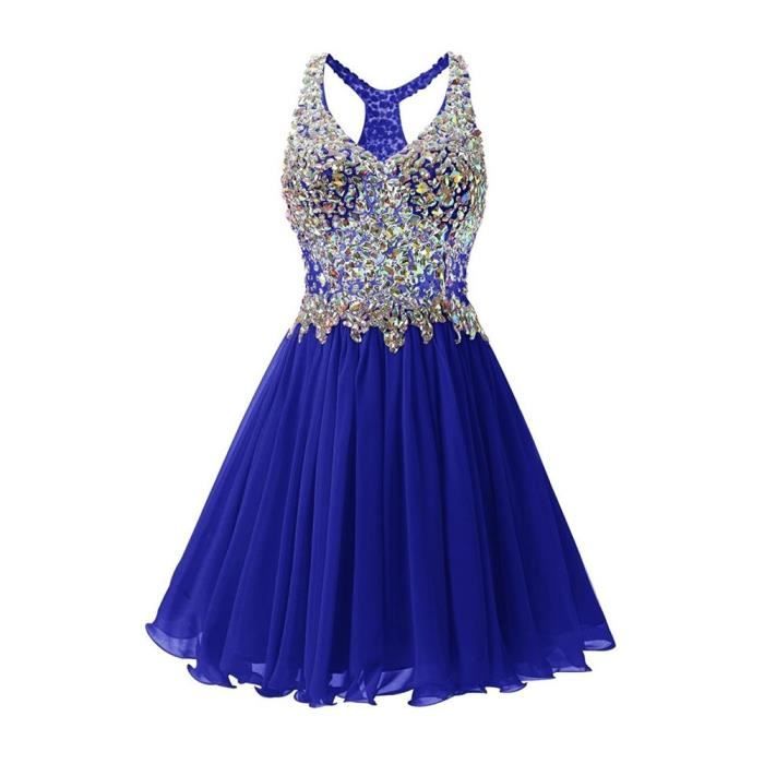 Robe De Soirée Femme Jeune Fille Courte Col V A Line Décoré Des Strass Et Pailleté Sexy Emilie Vogue