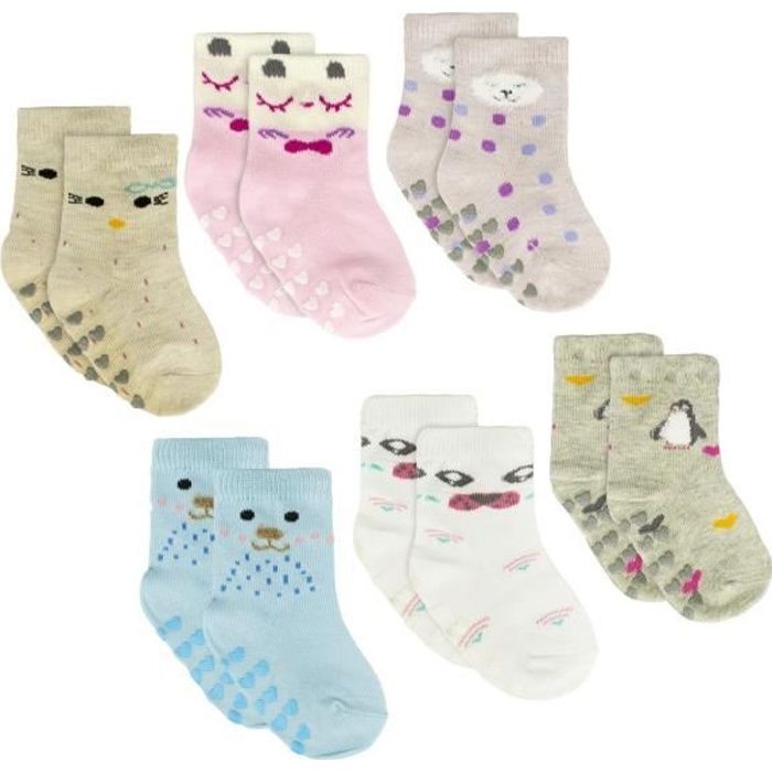 N608 Lot 6 Paires Chaussettes Antiderapantes Bebe Move Girl Tailles 0 A 24 Mois 6 12 Mois Un Cdiscount Pret A Porter