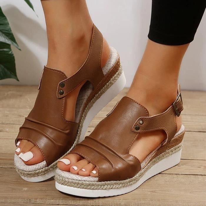 Chaussure Talon CompensÃ©es Cuir Femme Sandale Compensée Dorée En