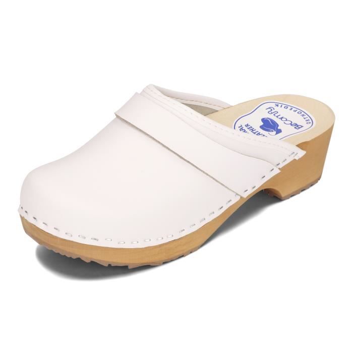 Sabots Cuir Femme à Talon Bois - Motifs Étoiles/Fleurs - Confortables