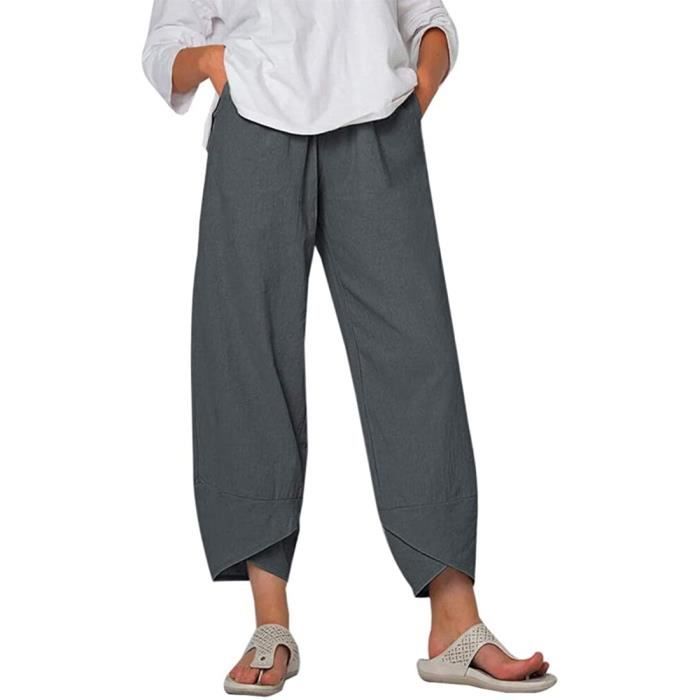 Pantacourt Femme été Léger - Taille élastique - Style Ample Fluide - Polyester - Pour Yoga, Détente, Vacances