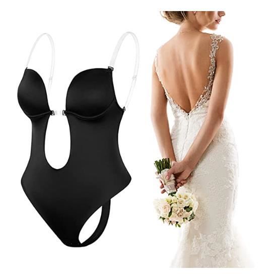 Body Shaper Femme Soutien Gorge Push up Body Gainant Dos Nu Bustier Bodysuit Col V Ventre Plat Backless pour Robe de Soiree Noir Cdiscount Pret a Porter