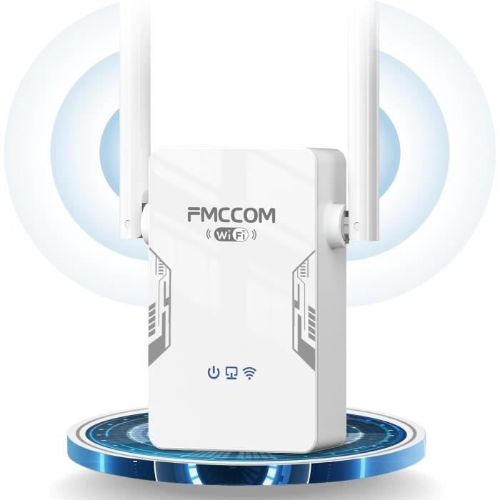 FMCCOM Répéteur WiFi Puissant Amplificateur WiFi 2.4GHz/300Mbps 2023 Le Plus Récent WiFi Extender WiFi Booster avec Port Ethernet