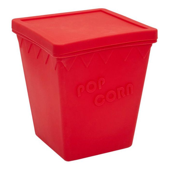 Bol à popcorn pliable en silicone pour micro-ondes à air chaud avec couvercle et poignées - Rouge