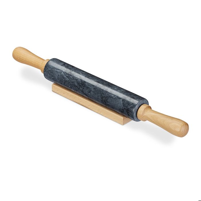 CHEFMADE Rouleau à Pâtisserie En Marbre Naturel 18 Pouces – Poignées Bois & Socle, Ultra Frais Et Antiadhésif
