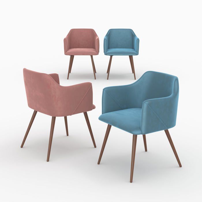Pack 4 chaises en velours bleu et rose - Daisy - Maison Pavane