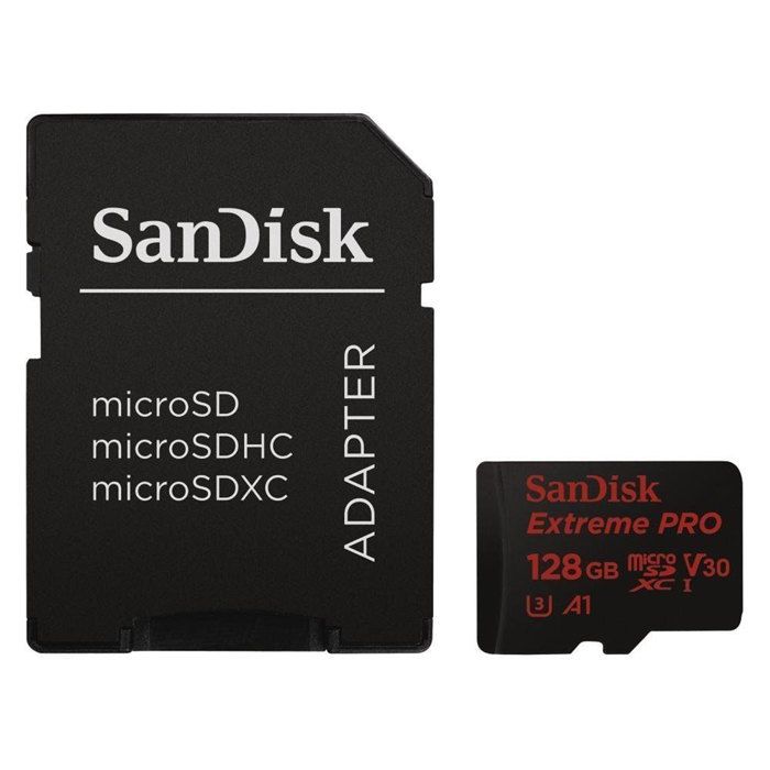 Carte Mémoire microSDXC SanDisk Extreme PRO 128 Go + Adaptateur SD jusquà 100 Mo/s Classe 10 U3 V30 A1