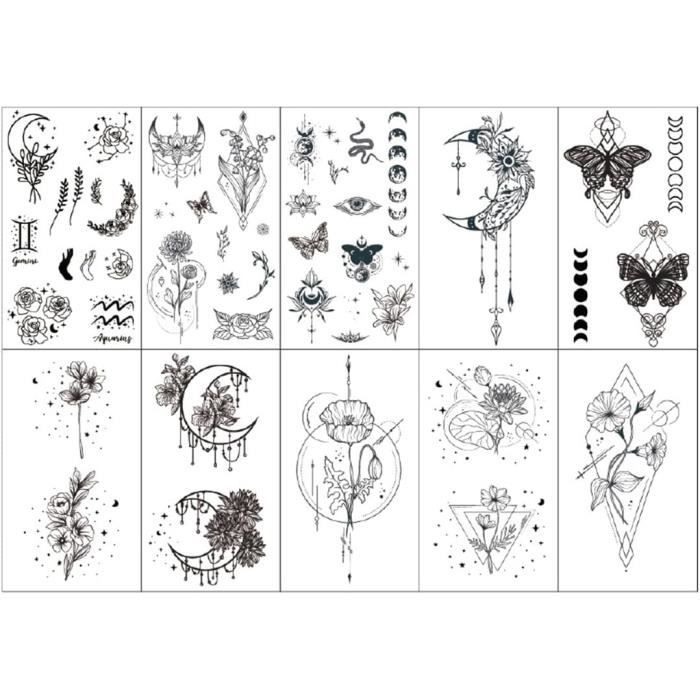 Acheter Tatouages temporaires au henné noir pour femmes et filles, faux tatouage de bras, fleur de Mandala, animaux tribaux, autocollant capteur de rêves, 10 feuilles Acheter Tatouages temporaires au henné noir pour femmes et filles, faux tatouage de bras, fleur de Mandala, animaux tribaux, autocollant capteur de rêves, 10 feuilles