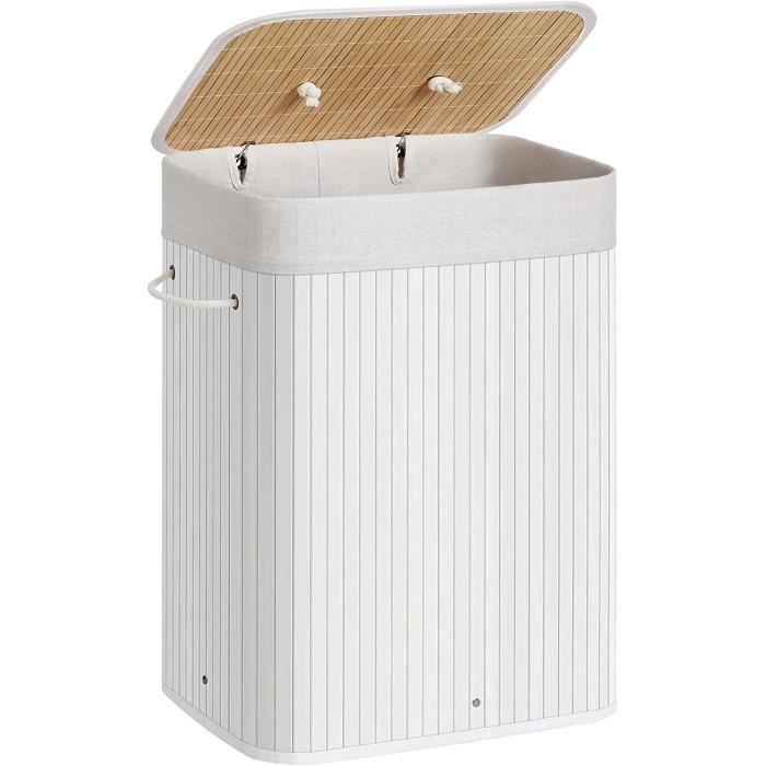 SONGMICS Panier à Linge En Bambou, Corbeille à Linge, 72L, Pliable, Avec Sac Amovible Et Lavable