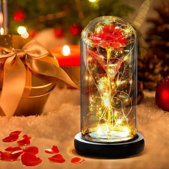 Rose Éternelle Sous Cloche Avec LED - Inspiration Belle Et La Bête - Décoration Romantique - Cadeau