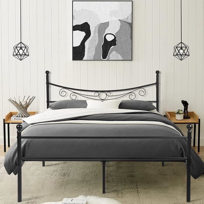 GrandCA HOME Cae de lit Double avec tête de lit à Motif, Lit en métal pour  Matelas 140x190cm, Noir20 - Cdiscount Maison
