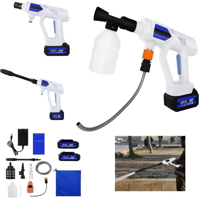 Nettoyeur Haute Pression Sans Fil 600 PSI – Avec 2 Batteries – Buse 6-en-1 – Parfait Pour Voiture, Terrasse, Clôture