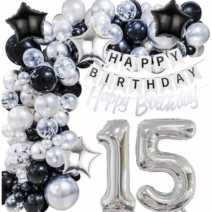 Décoration Anniversaire 15 Ans Garçon, 15 Anniversaire Déco Argent Noir, Arche Ballon 15