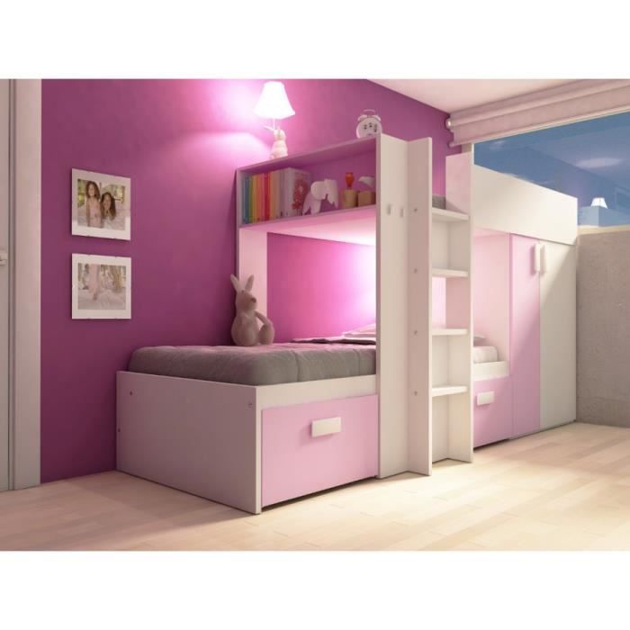 Lits Superposes Julien 2x90x190cm Armoire Integree Blanc Et Rose Pastel Achat Vente Lits Superposes Lits Superposes Julien Soldes Cdiscount
