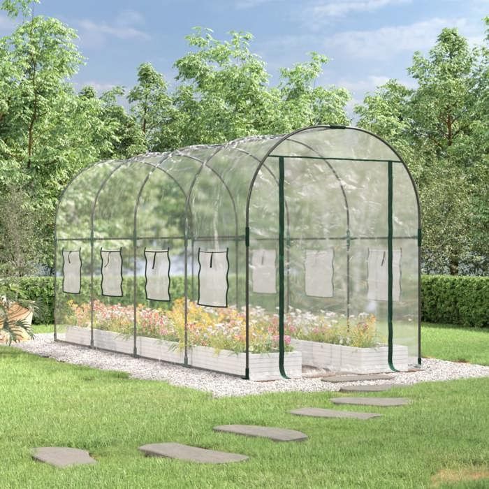 vidaXL Serre Transparent 160x400x190 cm PVC et acier enduit de poudre serre de culture serre extérieure serre avec porte 317247