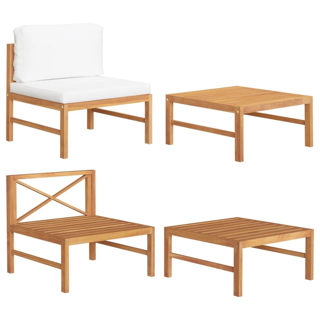 vidaXL Salon de jardin 2 pcs avec coussins crème bambou ensemble de salon de jardin salons de patio siège de 363461