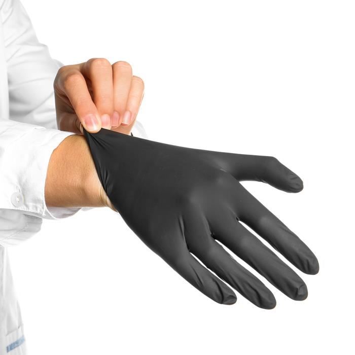 Boite de 100 gants en nitrile jetables - non poudrés - Taille M - Noir - Vivezen