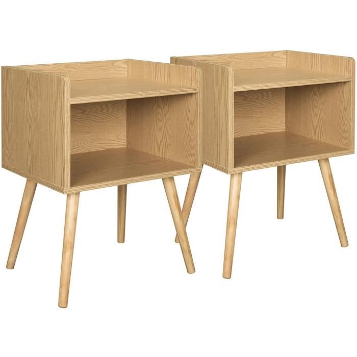 woltu lot de 2 table de chevet avec compartiment de rangement ouvert en bois, 46x38x60cm, chêne clair