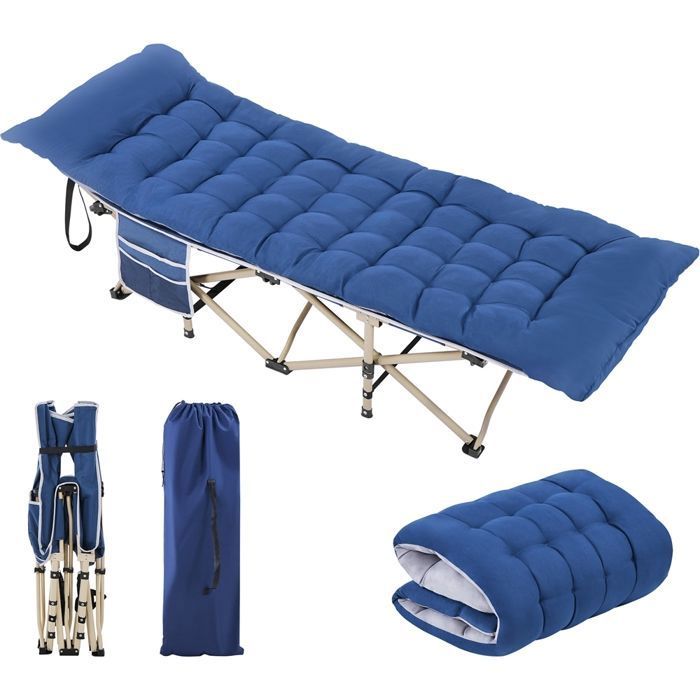 Yaheetech Lit de Camp 150 kg Charge Pliable Cadre en Métal avec Matelas Pochette Sac de Transport Cadre Bleu-Coussin Bleu