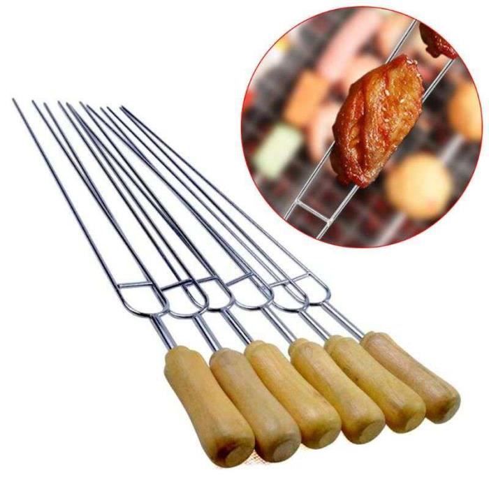 2 Fourchettes Barbecue Télescopiques Acier Inox - Manche Bois - Longueur 81cm - Parfait Camping Et Feu De Camp