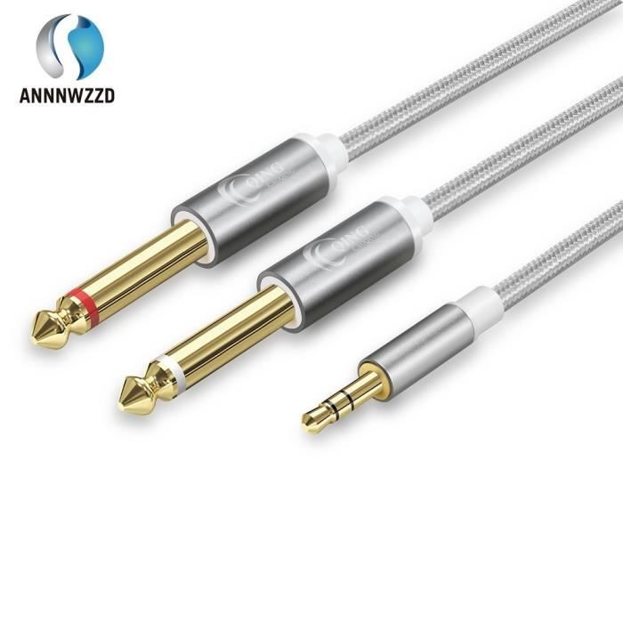 Câble Audio Aux 3.5mm Vers 6.35mm – 2 Mètres, Mâle à Mâle, Connecteur Doré, Haute Qualité Pour Enceintes, Voiture, Smartphone