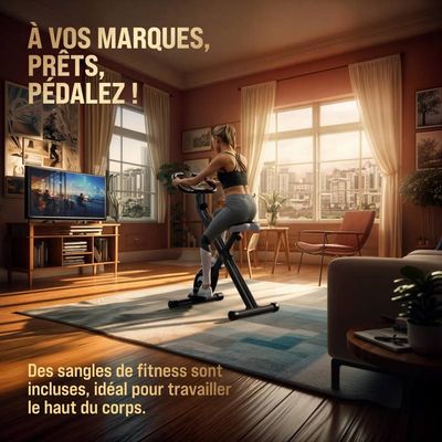 Vélo D'Appartement Sportana Eagle 4 – Pliable, Silencieux, 10 Niveaux De Résistance, Écran LCD, Ceinture Cardio – 140 Kg