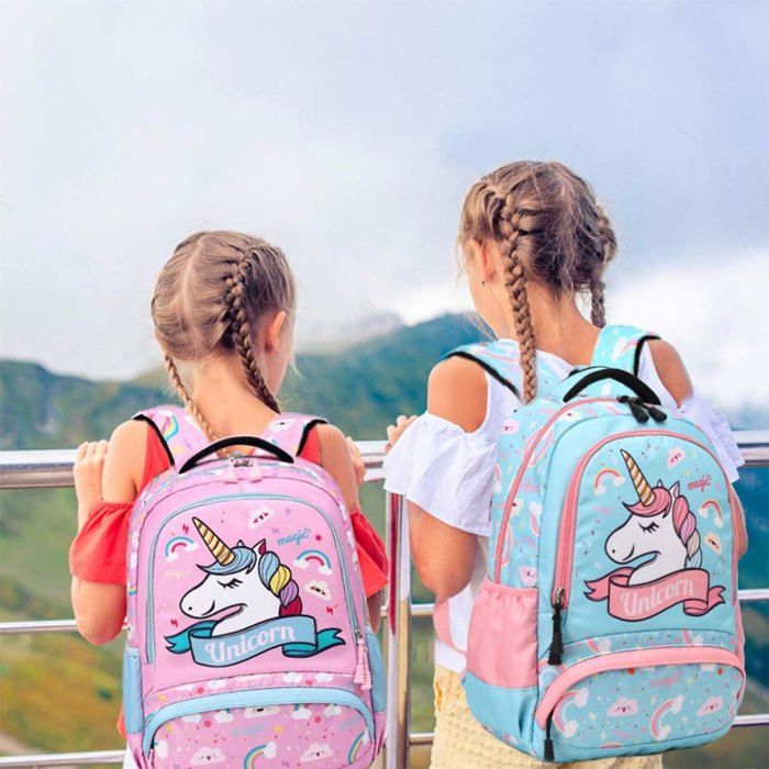 Sac à Dos Filles Arc-en-Ciel Pailleté 3 En 1 - Cartable École Primaire + Sac à Lunch + Trousse, Rainbow Glitter Pour Enfants