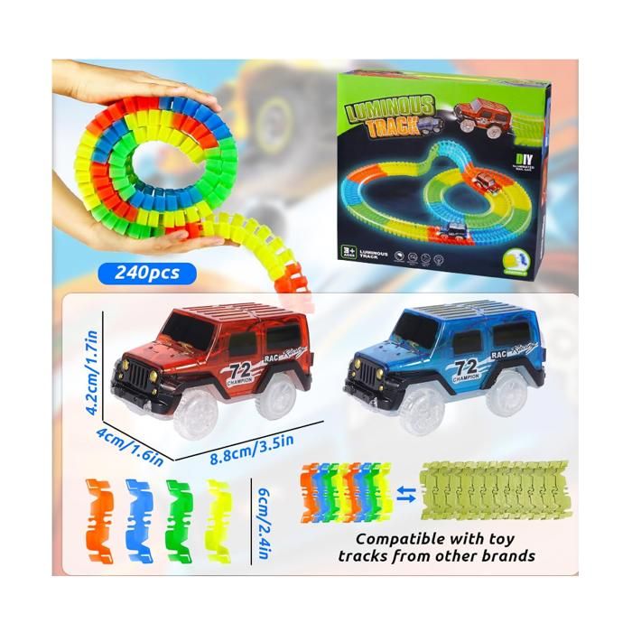 Nuheby Circuit Voiture Enfant Jouet 3 Ans Garçon Circuit Flexible Lumineux 1 Voiture Flexible Track Avec 120 Pieces Sur Chenilles Jouet Enfant 3 4 5 Ans Garcon Fille Jeux