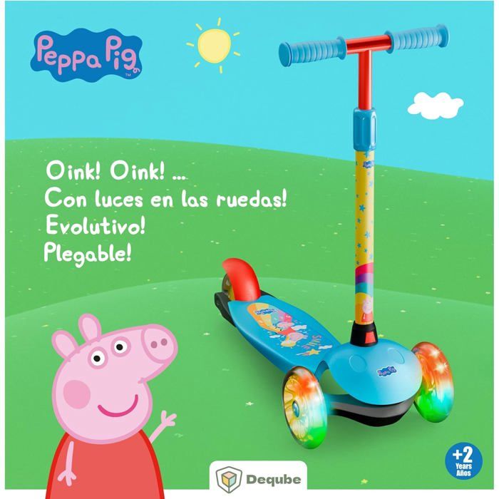 DeQUBE 914D00189 Kinderstep met 3 verstelbare wielen, met led-wielen en
