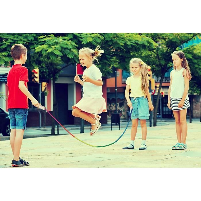 corde à sauter longue 5m, saut corde groupes, jump rope multijoueurs avec  poignée en bois pour enfants et adultes, sport et activi
