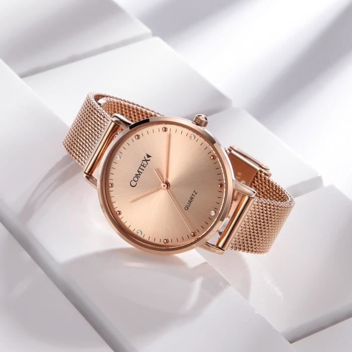 Comtex Montre Femme Or Rose avec Acier Inoxydable Bracelet Quartz