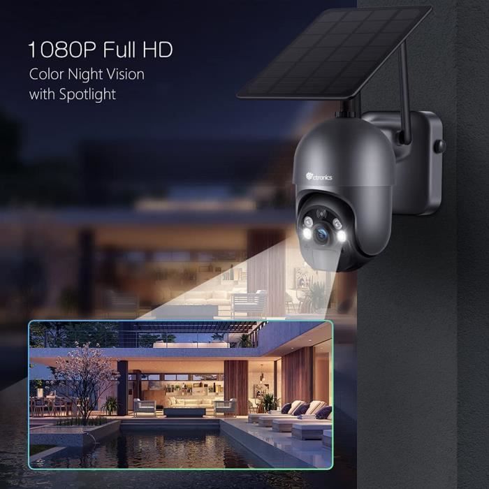 COCOCAM Caméra Surveillance WiFi Solaire Extérieure sans Fil Batterie  10000mAh Vision Nocturne Colorée Détection Humaine PIR - Cdiscount Bricolage