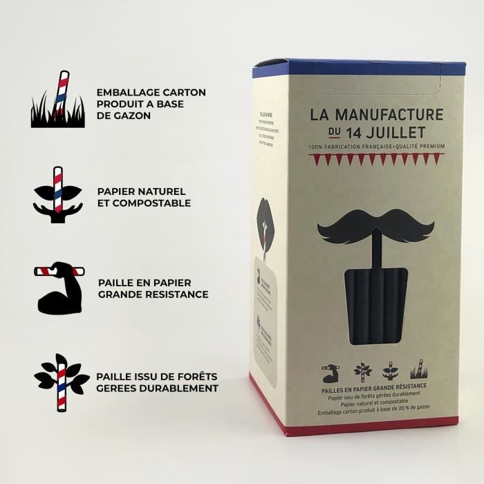Pailles jetables en papier noires - Fabrication française